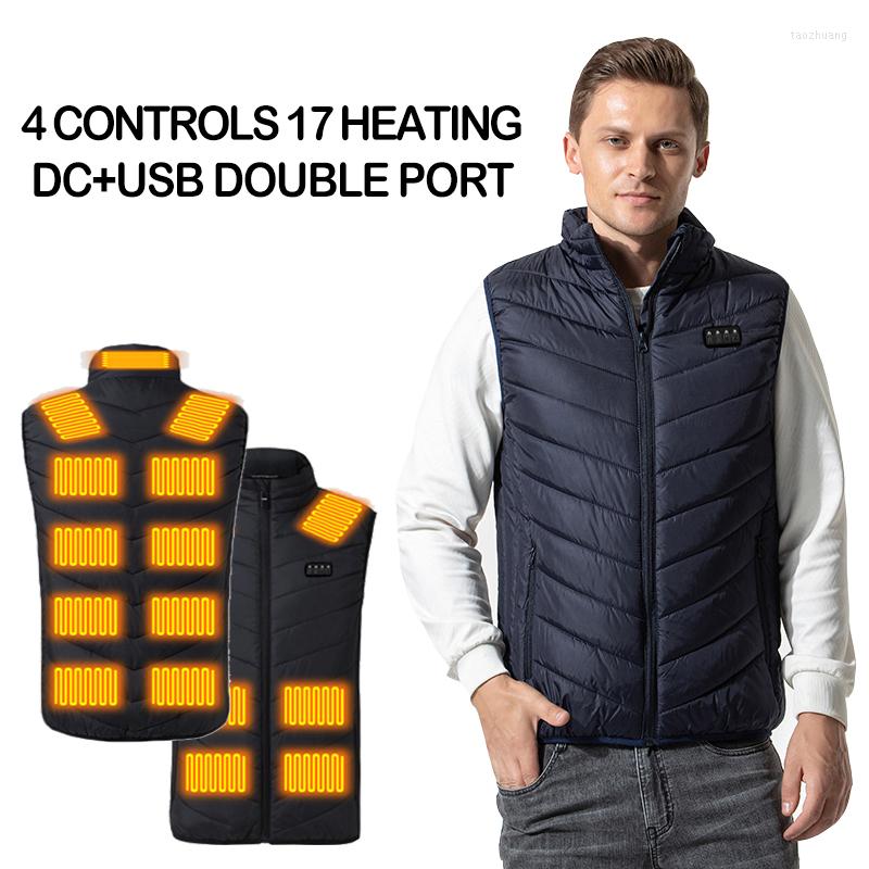 

Men's Vests 17 Areas Men Heated Vest Warm Autumn Winter Thermal USB Electric Sleeveless Jacket Casual Hiking Heating Waistcoat Oversize 6XL, Black