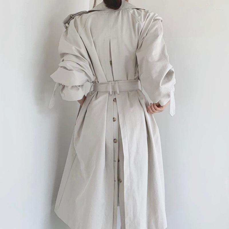

Women' Trench Coats Korean Chic Temperament British Style Coat Women Lapel Double Breasted Belt Design Long Windbreaker Elegant Clothes, Blue