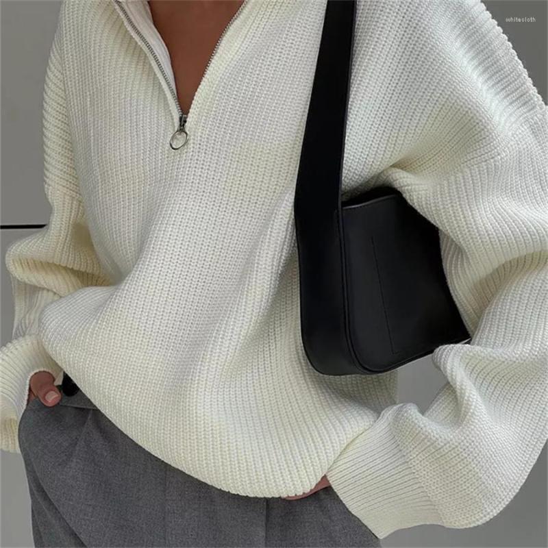 

Women' Sweaters Puloru Oversized Knitted For Women Fall Winter Casual Long Sleeve Laple Zip Up Loose Pullover Tops Street Jumpers, Gray