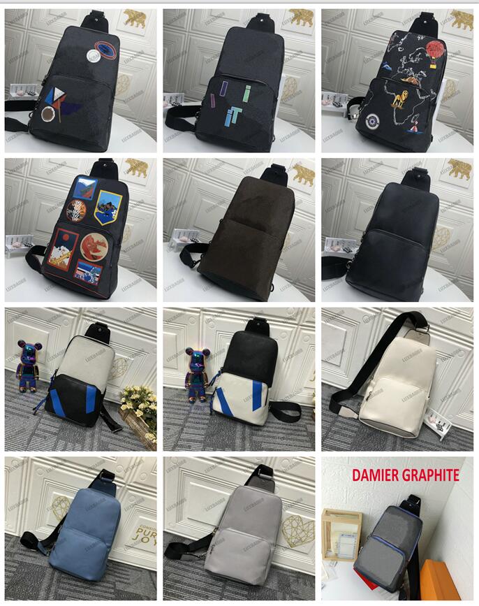 

Limited Edition Avenue Sling Bag Backpack Men's Designer Slingbag Checkerboard pattern Interlinked Logo Damier Graphite CrossBody Taiga leather, #01