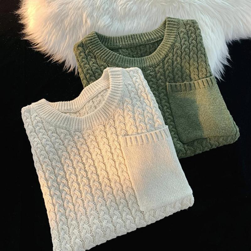 

Men's Vests Trendy Men Sweater Vest Round Neck Keep Warm Twisted Texture Anti-shrink Winter, Green