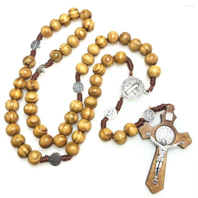 

Pendant Necklaces 9MM Natural Wood Color Rosary Necklace / Cord Religious Necklace/rope /faux Olive