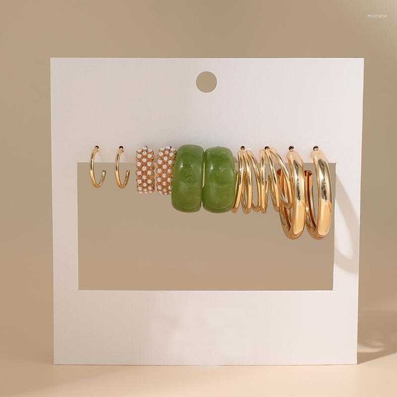 

Hoop Earrings Trend Pearl Green Acrylic Set For Women Geometirc Leopard Brincos 2022 Jewelry Gift