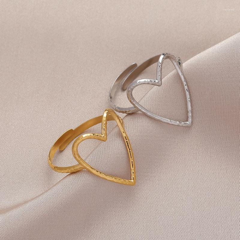 

Cluster Rings Fashion Vintage Simple Personality Gold Silver Color Heart Open Ring Wedding Party Punk Ladies Couple Jewelry Gift