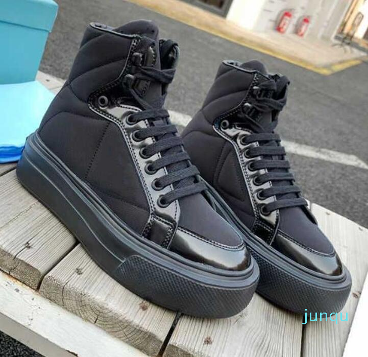 

2022 Leather Macro High-top Sneakers Men Women Platform Canvas Shoes Re-Nylon Brushed Sneaker Flat Trainers 45 mm Expanded Rubber sole, Color 8 high