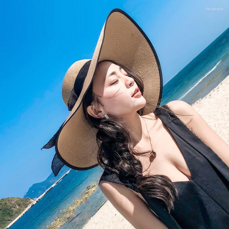 

Wide Brim Hats Girls Sun Women Vintage Large Boater Hat Wheat Straw Summer Beach Travel Cap Visor B-7988, Style9