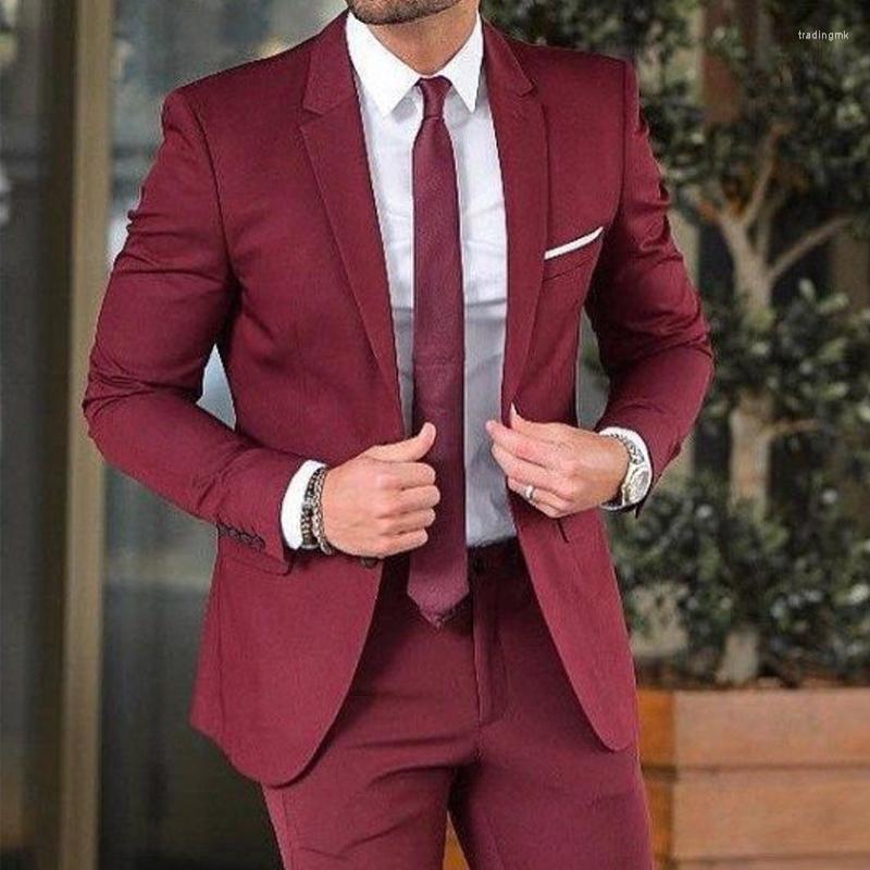 

Men's Suits 2 Piece Burgundy Men Slim Fit Casual Prom Groomsmen Tuxedo For Wedding Male Fashion Jacket With Pants, Black