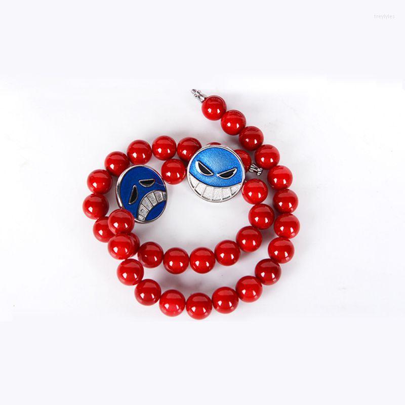 

Chains Anime One Piece Portgas D Ace Luffy Red Beads Necklace Charm Chain Pendant Jewelry Cosplay Props Accessories Gift