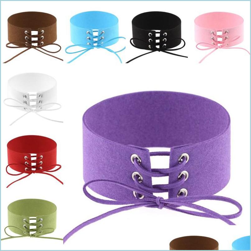 

Chokers Fashion Lace Up Chokers Necklaces Punk Gothic Mix Colors Leather Wide Ribbon Ladies Neckless For Gift Drop Delivery Jewelry P Dhv65