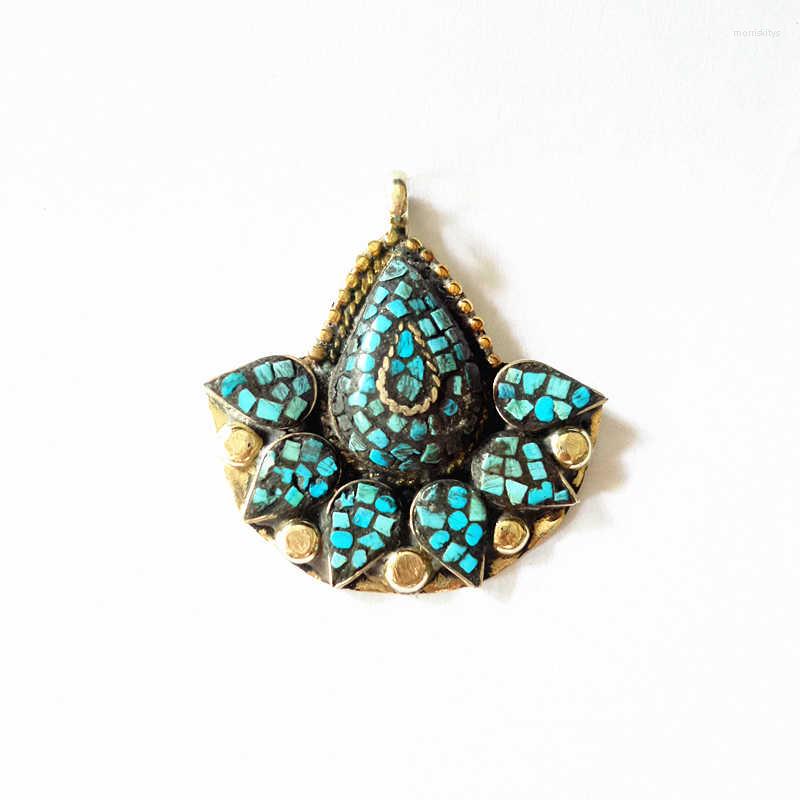 

Pendant Necklaces TBP356 Nepal Vintage Hand Jewelry Brass Inlay Turquoises Color Stone Tibetan Fashion Jewel
