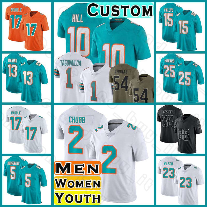 

10 Tyreek Hill Football Tua Tagovailoa Jaylen Waddle Jersey Dan Marino Miami Xavien Howard Bradley Chubb Dolphins Jevon Holland Teddy Bridgewater Mike Gesicki, Custom men(h t)