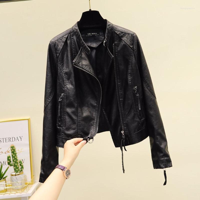 

Women' Leather Jacket Black Pu Women' 2023 Korean Fashion Spring Autumn Coats And Jackets Women Coat Zm