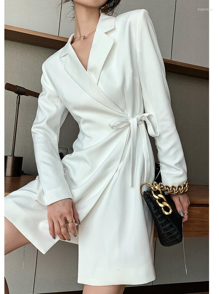 

Women' Suits Lace Black Blazer Dress Up Bodycon Long Sleeve Diamonds Chain Office Ladies Jacket Female Outfit 2023 Autumn Clothing, White