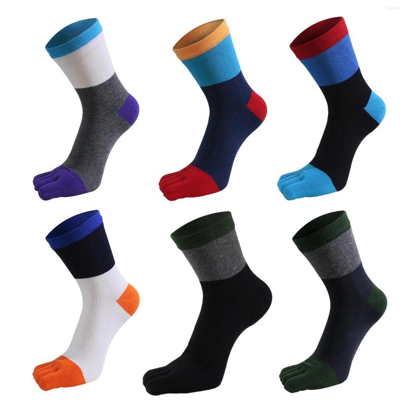 

Men's Socks Men With Toes Cotton Middle Tube Short Solid Business Fashion Casual Breathable Soft Five Finger 6 Colors, Black