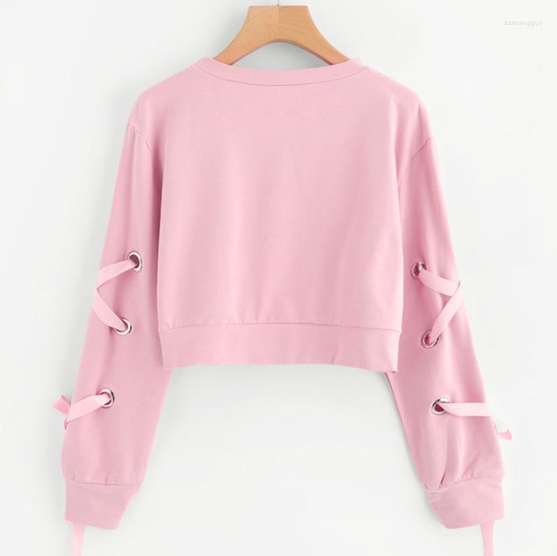 

Women's Hoodies Women's Casual Lace Up Long Sleeve Pullover Crop Top Solid Sweatshirt For Shopping Daily Wear Vestido De Mujer &, Pink
