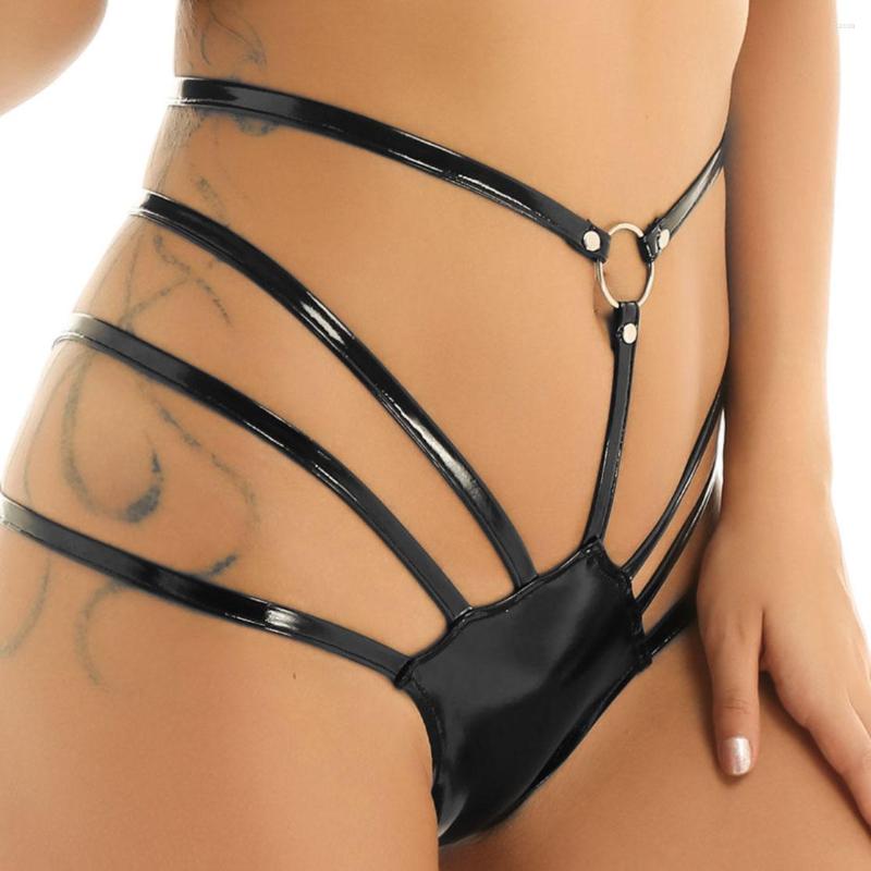 Women&#039;s Panties Womens Wet Look Patent Leather Underwear Multi-straps Hollow Out Glossy Briefs High Cut Adjustable Waist Strappy G-string-image-816702406