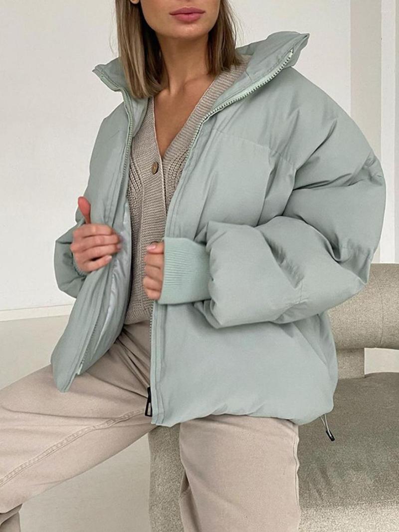 

Women's Down Autumn Winter Warm Jacket Woman Thick Bubble Coat Cotton Liner Padded Female Loose Zipper Fashion Outerwear 12 Colors, Green