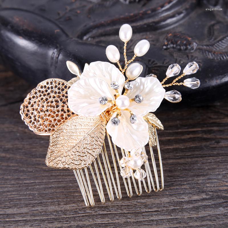 

Headpieces Bridesmaid Side Comb Wedding Party Fashion Headdress For Bride Handmade Pearl Flower Crystal Hair Pins Accessories
