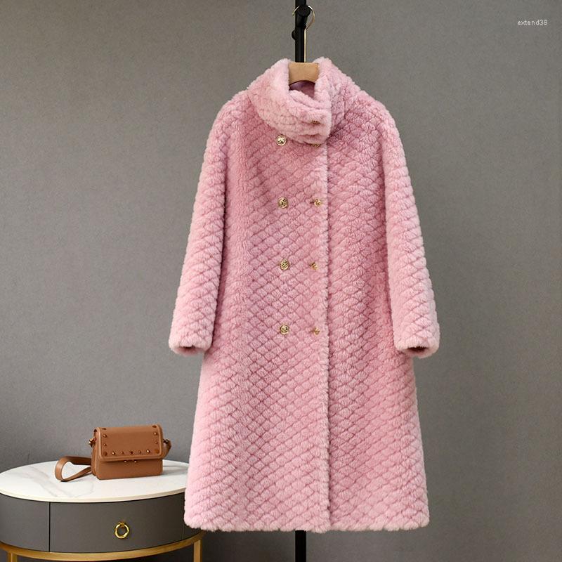 

Women' Fur Double-Sided Leather Lambswool Coat Women Autumn Winter Granular Sheep Shearling Jacket Interior Chamois Suede Long Overcoat, White