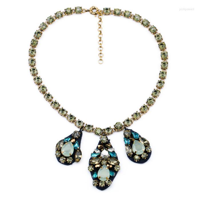 

Choker Bulk Price Handcraft Dress Match 2014 Resin Glass Zinc Alloy Cloth Green Rhinestone Chain Pendant Necklace