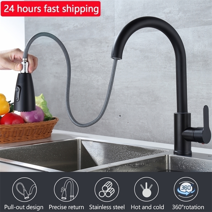 

Kitchen Faucets Faucet Pull Out Tap 2 Function Stream Sprayer Single Handle 304 Stainless Steel Sink Cold Water Mixer Taps 221108