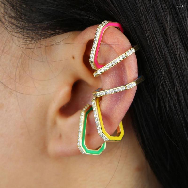 

Backs Earrings 5 Colors Geometric Rectangle No Piercing Ear Cuff Clip On Earring Rainbow Enamel Colorful Women Jewelry