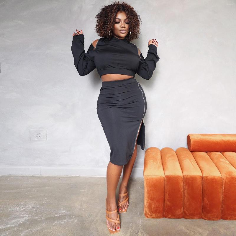 

Work Dresses Summer Streetwear Woman Dress Sets Black Fashion 2 Piece Female Sweatsuit Crop Top And Skirts