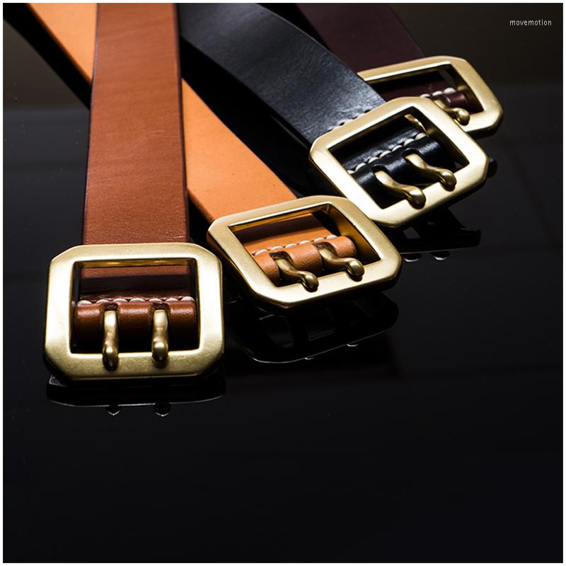 

Belts RAY KWOK Vintage Handmade Double Needle Pure Copper Octagonal Buckle Tochigi Leather Work Belt Amekaji Japan, Black