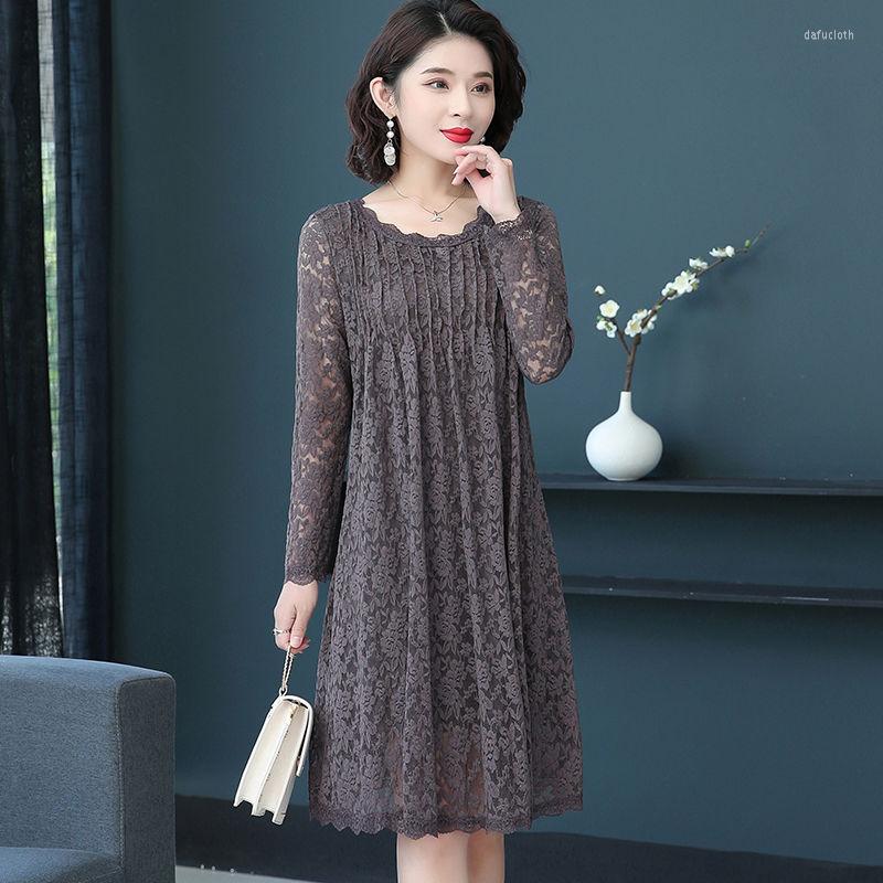 

Casual Dresses Women Lace Dress Spring Autumn Noble Large Size Women's Waist A- Line Skirt Vestido De Mujer Femme Robe, Red