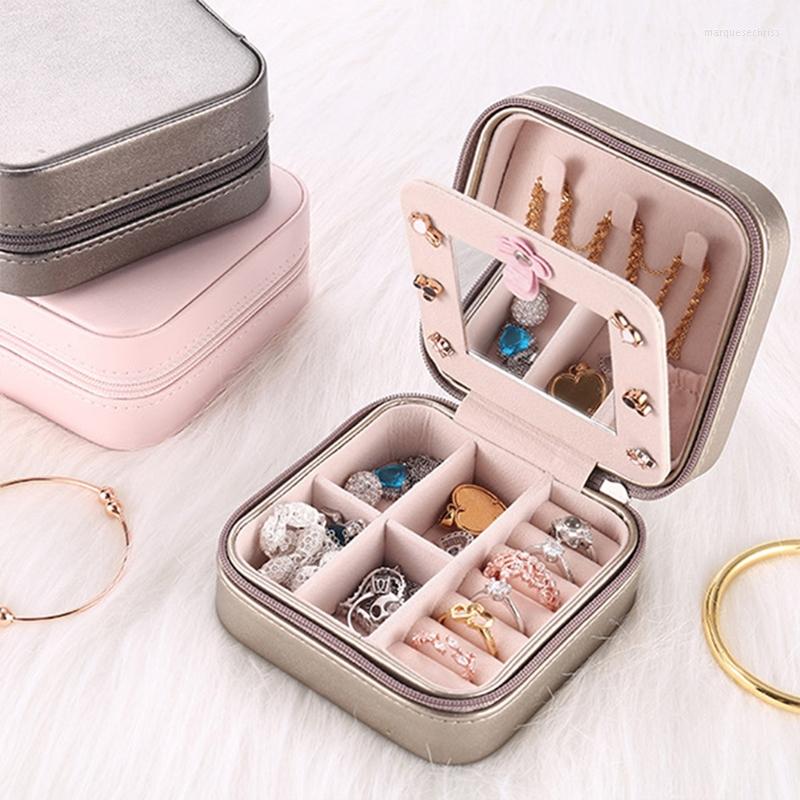 

Jewelry Pouches Protable Travel Leather Box Organizer Display Women Gifts Earrings Ring Necklace Jewellery Zipper Storage Case