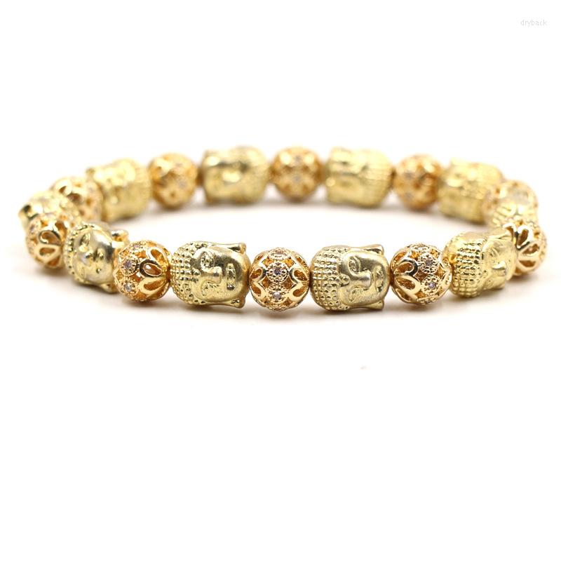 

Strand Micro Inset Zircon Lantern Ball Double Sided Buddha Head Beads Bracelet Bangle Charm Gold Jewelry Gift For Men Women