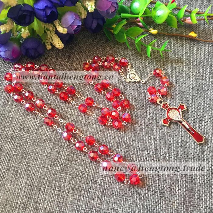 

Pendant Necklaces Red Crystal Rosary Necklace Religious Benedict Crucifix With Virgin Mary Center
