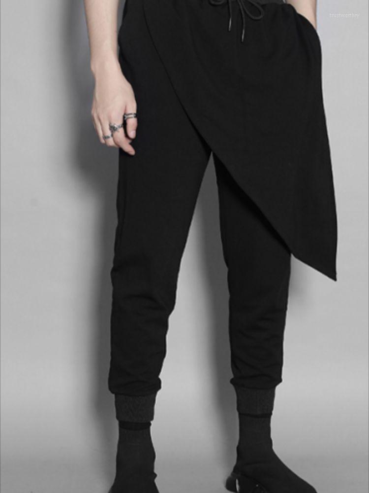 

Men' Pants Men' Casual Spring And Autumn Solid Color Oblique Leaf Stitching Thin Leg Pencil Fashion Sports, Black