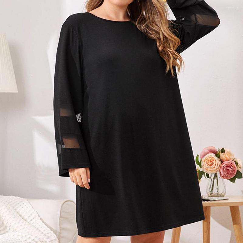 

Plus Size Dresses Pajamas Nightdress Women Long Sleeve Crew Neck Sleepwear Casual Loose Kneelength Breathble Sleep Dress, Black