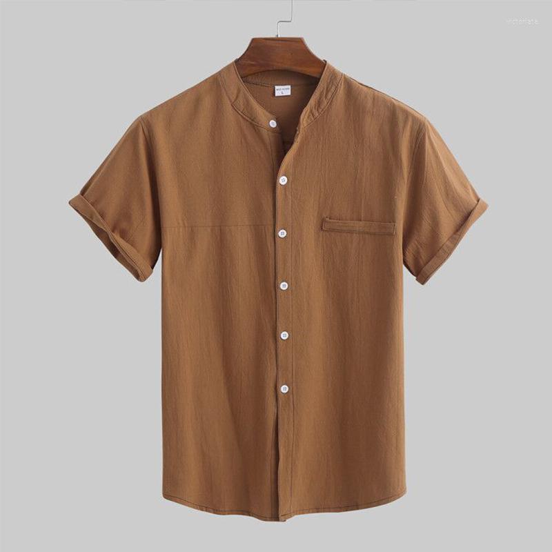 

Men's T Shirts Linen Shirt Men's Short-Sleeved Stand-Up Collar Summer Thin Loose Cotton White Fresh Casual T-Shirt Cardigan, Blue