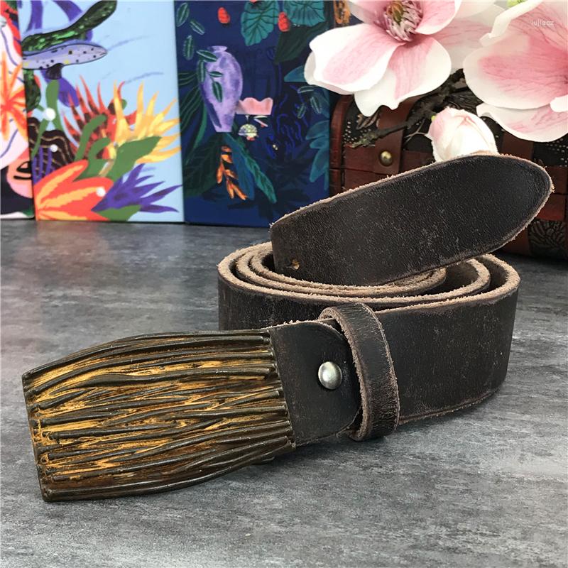 

Belts Metal Vintage Belt Buckle Leather Men Long Jeans For Ceinture Cowboy Western Waist Trouser MBT0039, Black