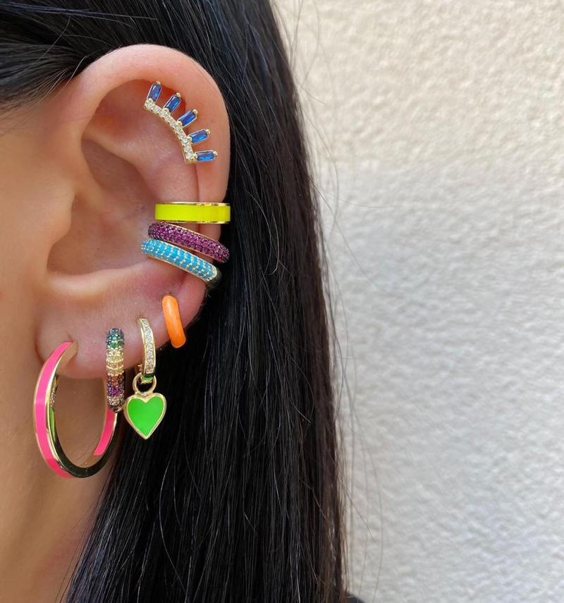 

Backs Earrings 1 Piece No Pierced Round Circle Colorful Neon Enamel Ear Cuff Earring For Women Wholesale