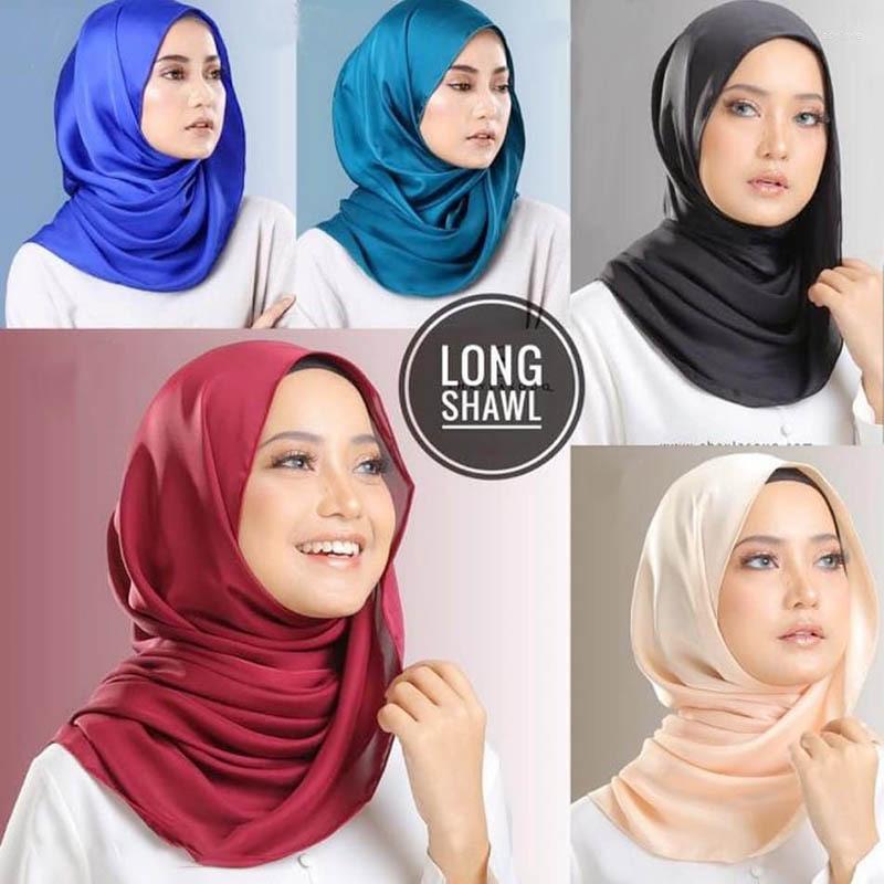 

Scarves Women's Plain Malaysia Satin Silk Hijab Scarf Solid Color Long Muslim Headband Turban Maxi Shawls