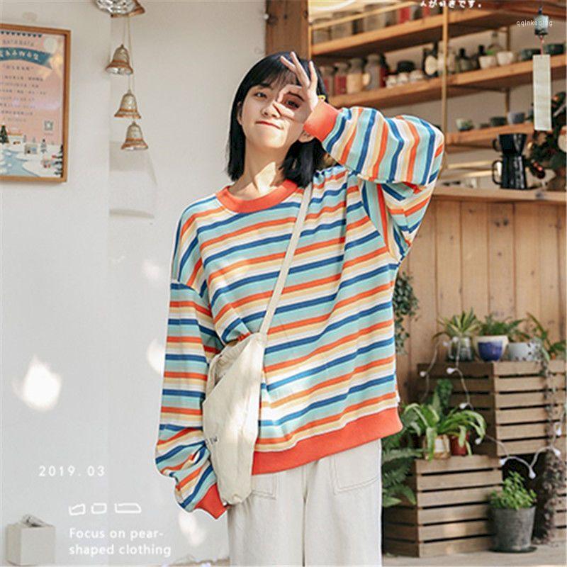 

Women's Hoodies Spring Autumn Women's Long-sleeved Pullover Striped Korean Version Of Loose Students Large Size Jacket Women Tide Ins, Orange red