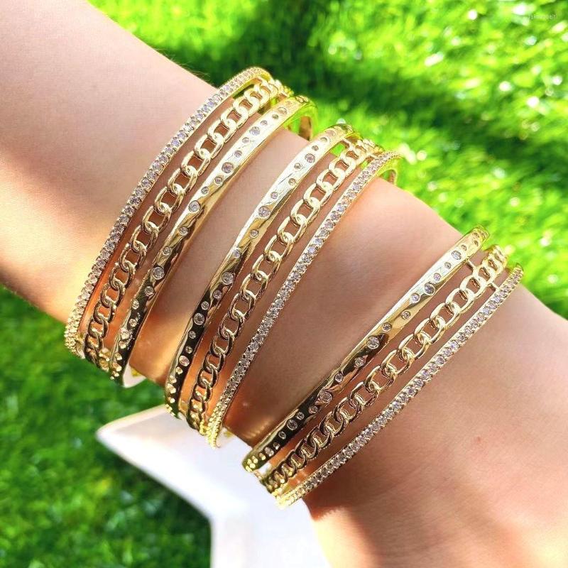 

Bangle 3Pcs Gold Adjustable Size Open Design Crystal Zirconia Bangles For Female Luxulry Jewelry Latest
