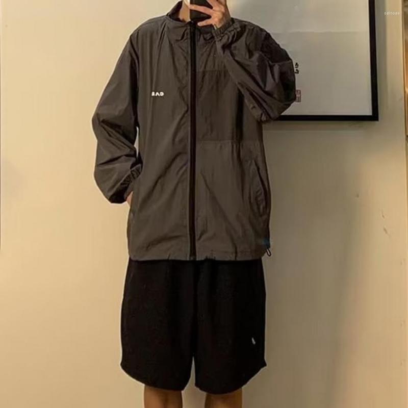 

Men's Jackets Summer Sun Protection Coat Contrast Color Patchwork Long Sleeve Loose Zipper Quick Dry Jacket For Outdoor, White