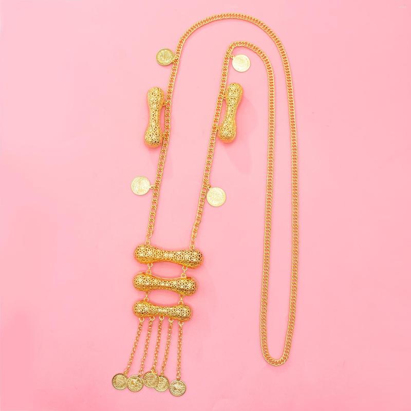 

Pendant Necklaces Long Chain Jewelry Necklace For Bridal Ethnic Kurdish Wedding Birdal Coin Body Gold Plated Women Gift