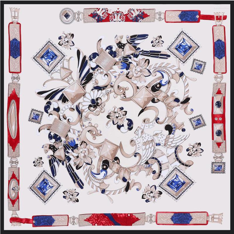 

Scarves Twill Silk Square Scarf Gem Floral Print Kerchief Bandana Women Hijab Shawl Wraps Designer Super Large 130 Cm