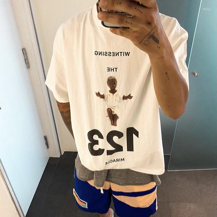 

Men's T Shirts RRR123 Letter Vintage High Street Loose Casual Short Sleeve Hip Hop Tshirt, White