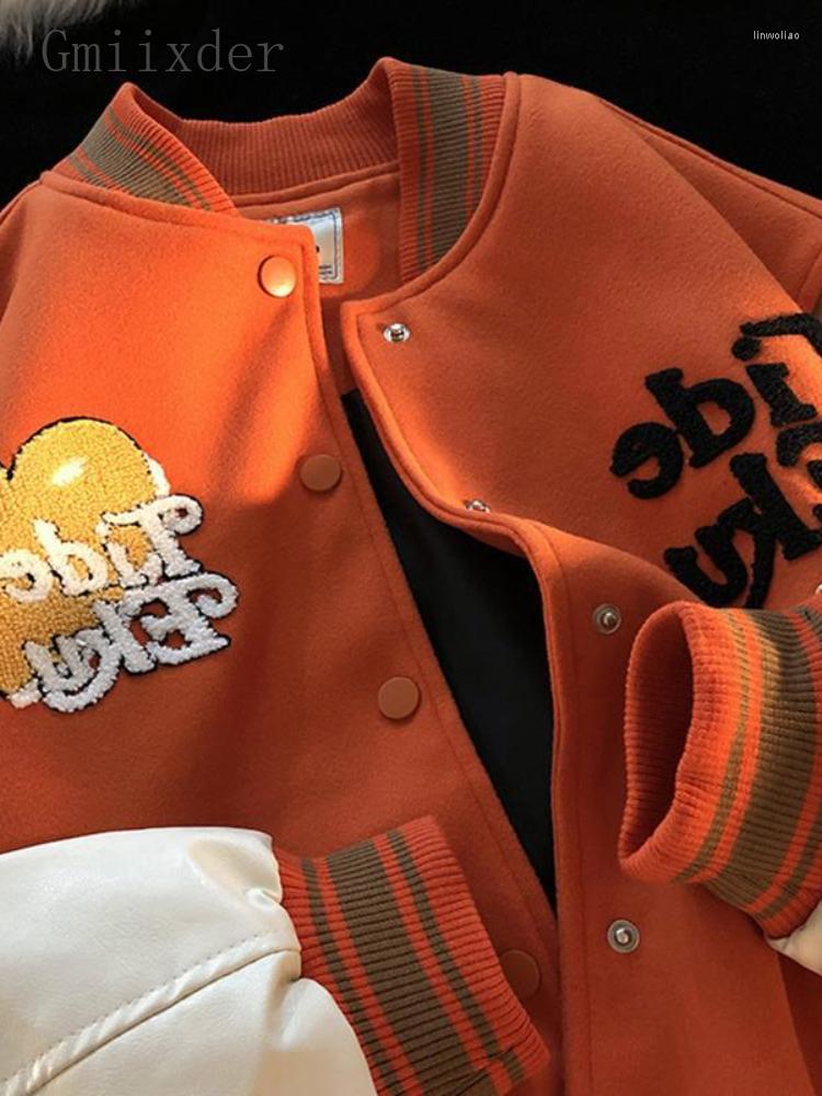 

Men's Jackets Gmiixder Japan Cute Bear Baseball Uniform Men Women Orange Red Spring Autumn Bomber Jacket Trend Vintage Oversize All-match, Black