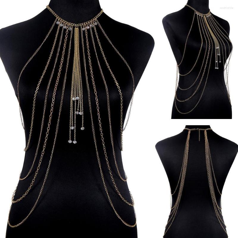 

Pendant Necklaces Fashion Stunning Sexy Body Belly Silver Gold Tone Jewelry Chain Bra Slave Harness Necklace Tassel Waist DFJ505043