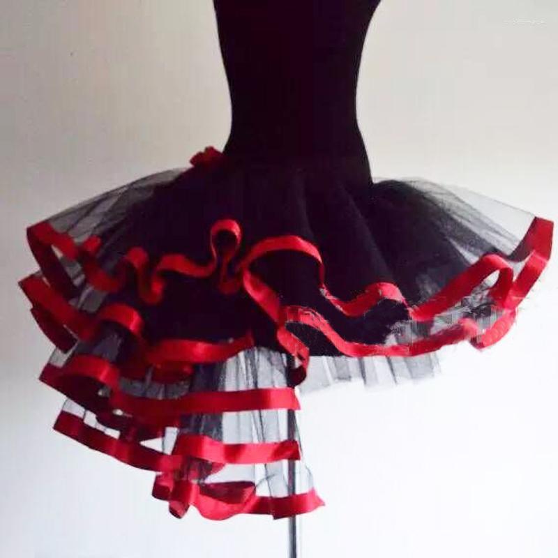 

Skirts Black Gothic Lolita Cosplay Halloween Tulle Ribbon Edge Elastic Waist Skirt Saia Falda High Low Mini Little Match Corset