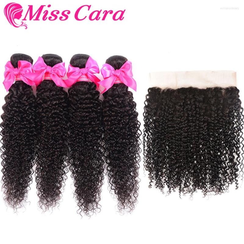 

Human Hair Bulks Malaysian Kinky Curly 3/4 Bundles With Frontal Miss Cara Lace Remy