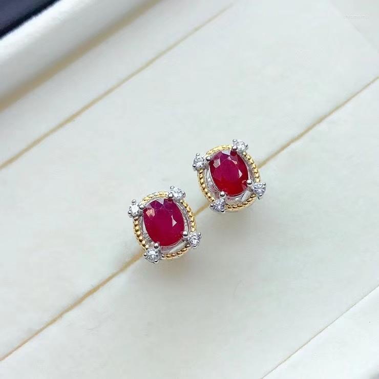 

Stud Earrings Exquisite Red Ruby Gemstone For Women Silver Ornament Girl Birthday Party Anniversary Engagement Gift Natural Gem
