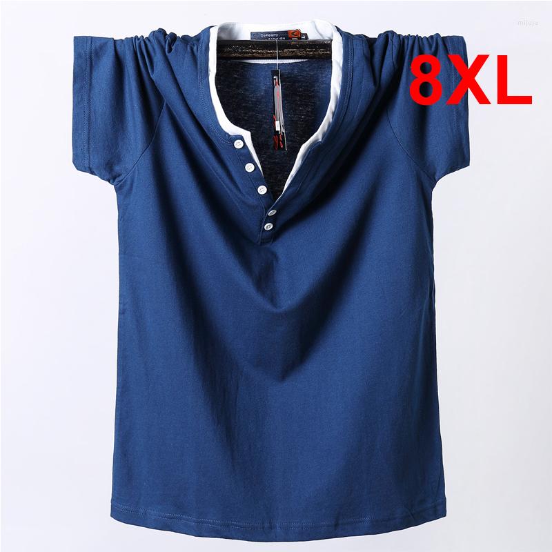 

Men's T Shirts 7XL 8XL Plus Size T-shirt Men 2022 Summer Short Sleeve Tshirt Cotton Casual Solid Color Button Tops Tees For Fat Male Big, Purple